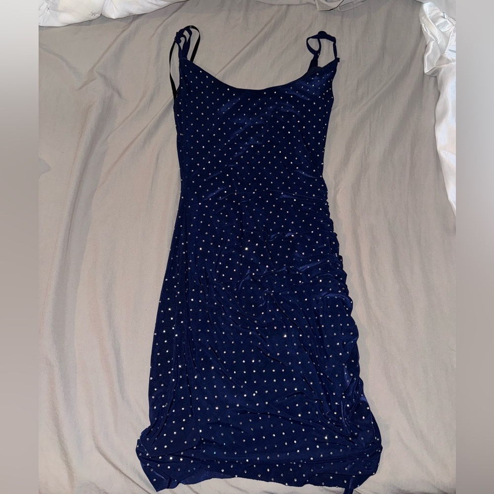 Navy rhinestone mini dress
